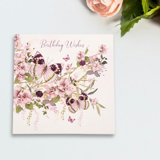 Pizazz Birthday Card - Pink Flowers & Butterflies