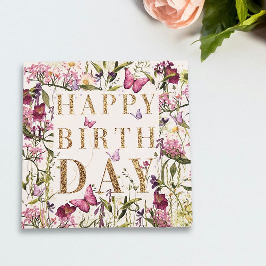 Pizazz Birthday Card - Floral Border & Text