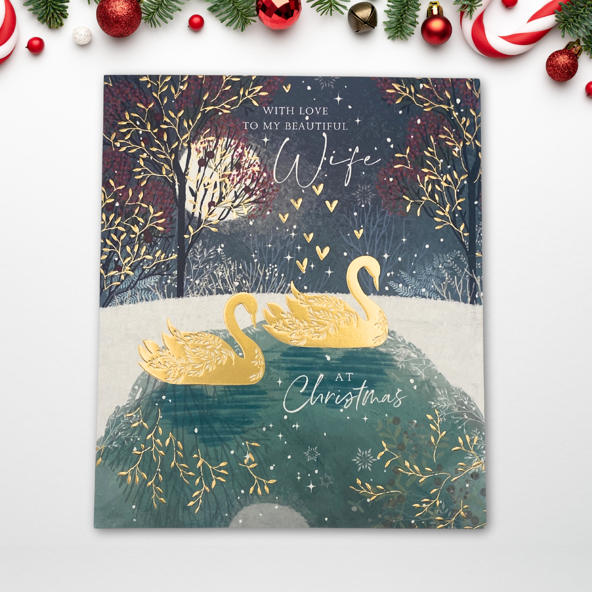 Wife Christmas Card - Swans On A Lake