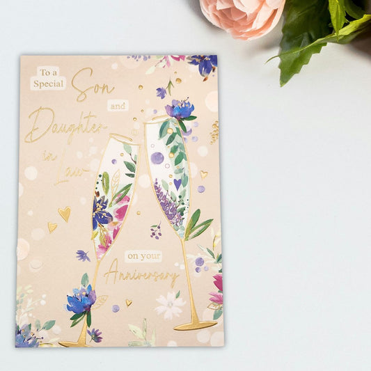 Son & Daughter-In-Law Wedding Anniversary Card - Signature Flutes