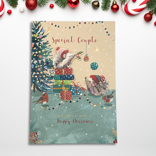 Special Couple Christmas Card - Hedgehogs & Robins