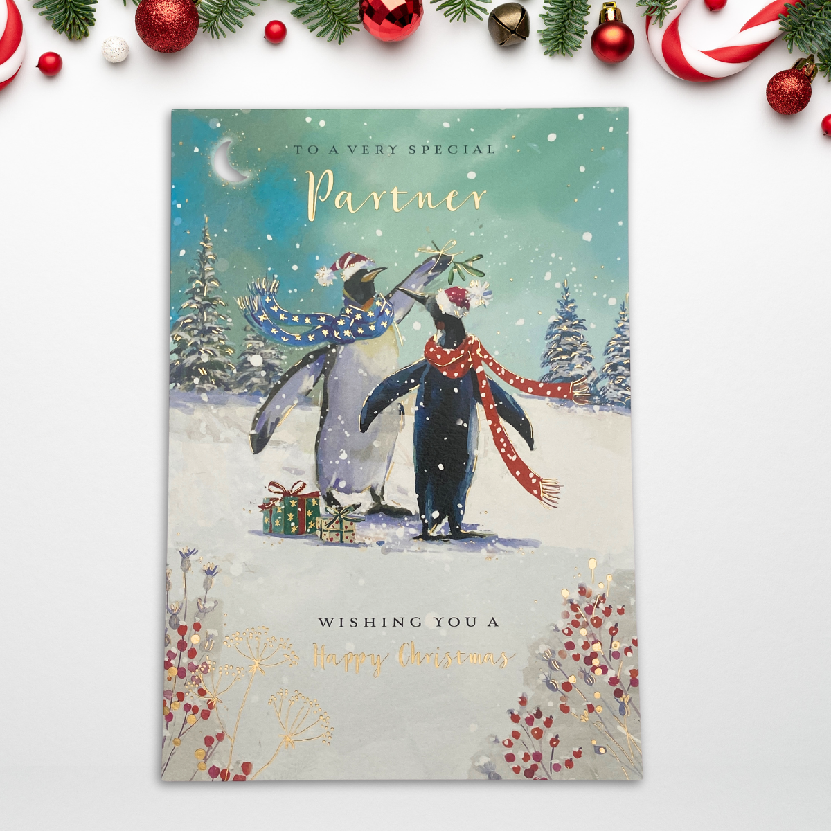 Partner Christmas Card - Penguin Christmas Kisses