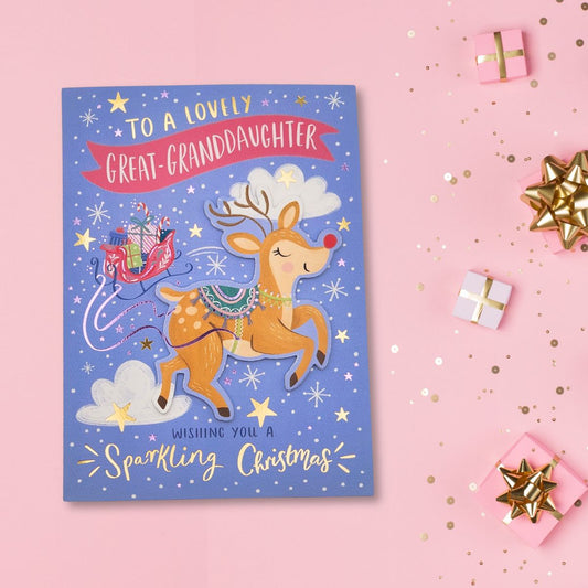 Great Granddaughter Christmas Card - Decoupage Reindeer