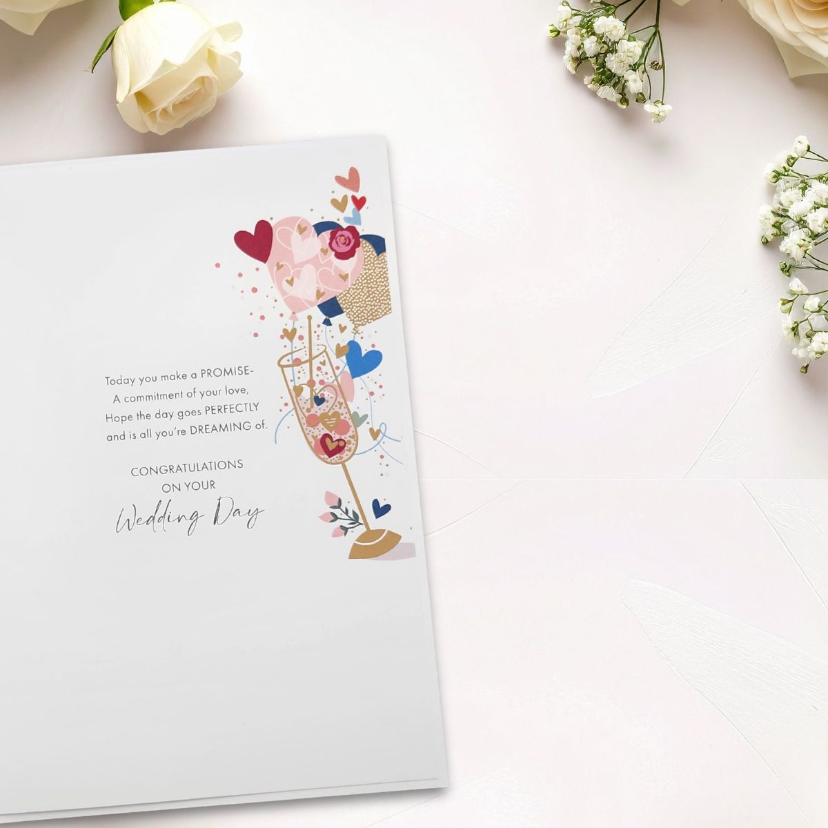 Wedding Day Card - Special Couple Flutes & Hearts