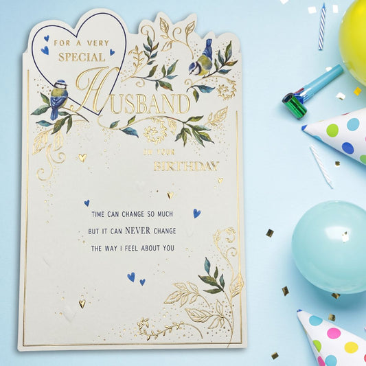 Husband Birthday Card - Large Luxury Blue Tits