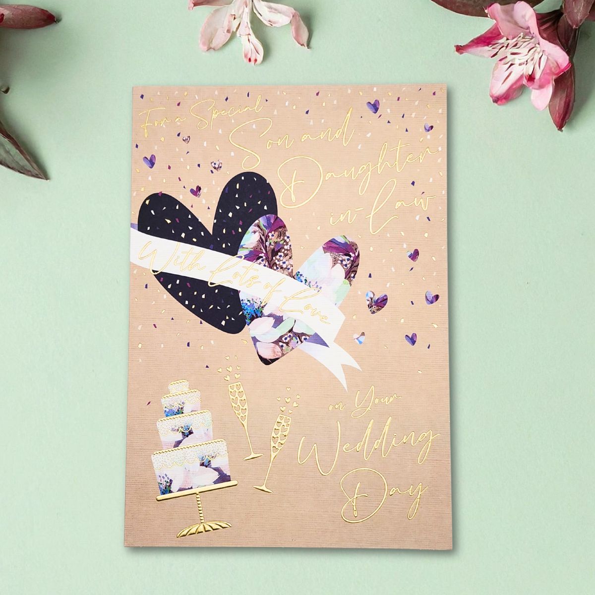 Son & Daughter In Law Wedding Card - Floral Hearts