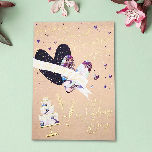 Son & Daughter In Law Wedding Card - Floral Hearts