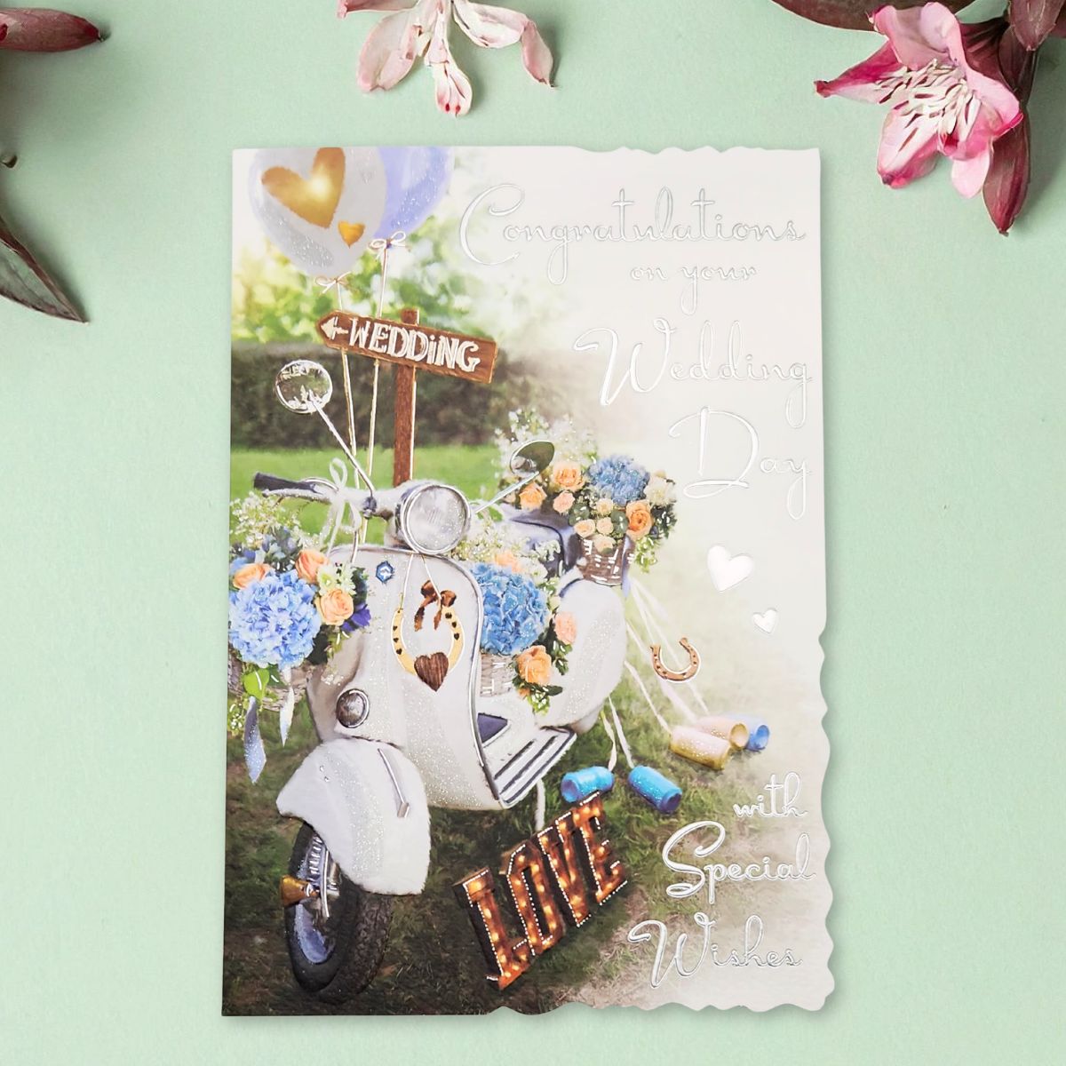 Wedding Day Card - Velvet Floral Scooter