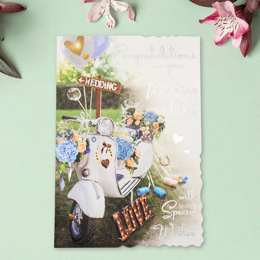 Wedding Day Card - Velvet Floral Scooter