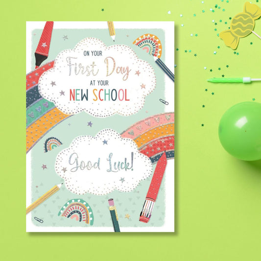 First Day At School Card - Good Luck Rainbows!