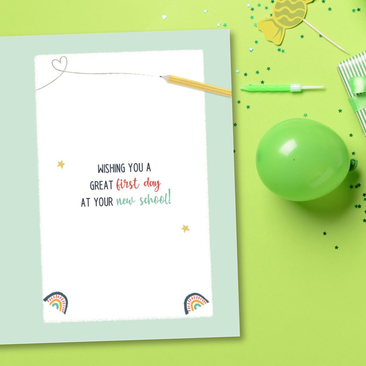 First Day At School Card - Good Luck Rainbows!