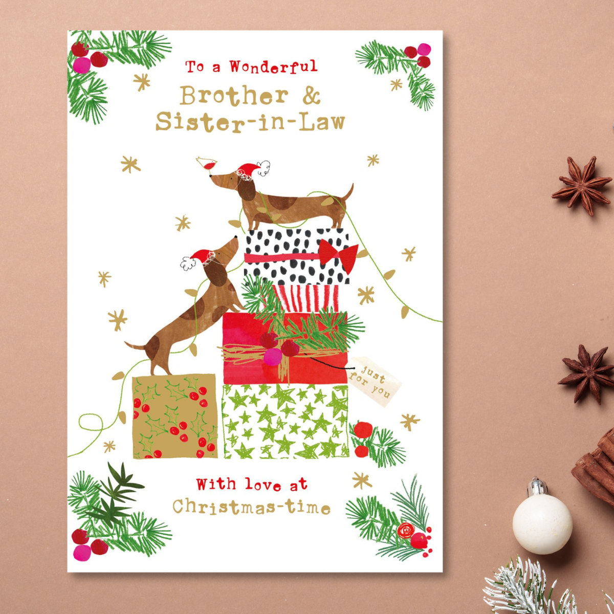Brother & Sister-In-Law Christmas Card - Sausage Dogs