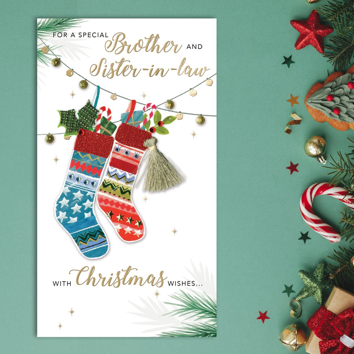 Brother & Sister-In-Law Christmas Card - Stockings Embellished