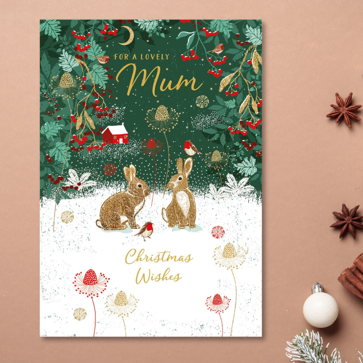 Mum Christmas Card - Snow Bunnies