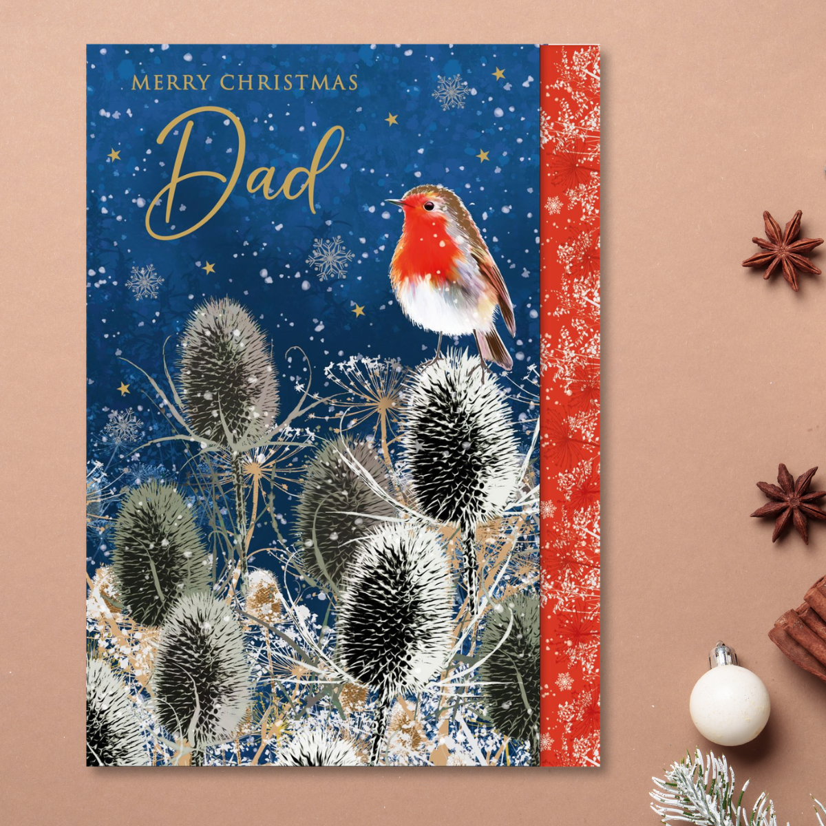 Dad Christmas Card - Snowy Thistles