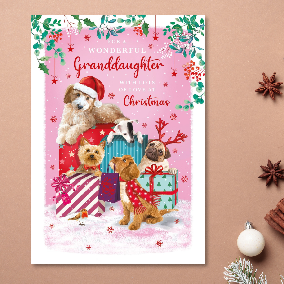 Granddaughter Christmas Card - Puppies & GIfts