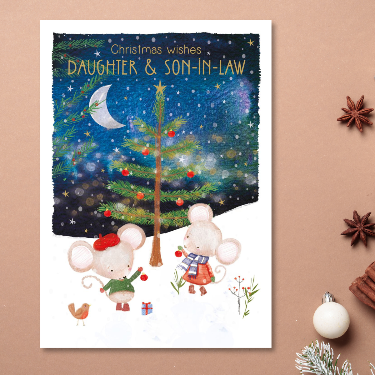 Daughter & Son-In-Law Christmas Card - Snowy Mice