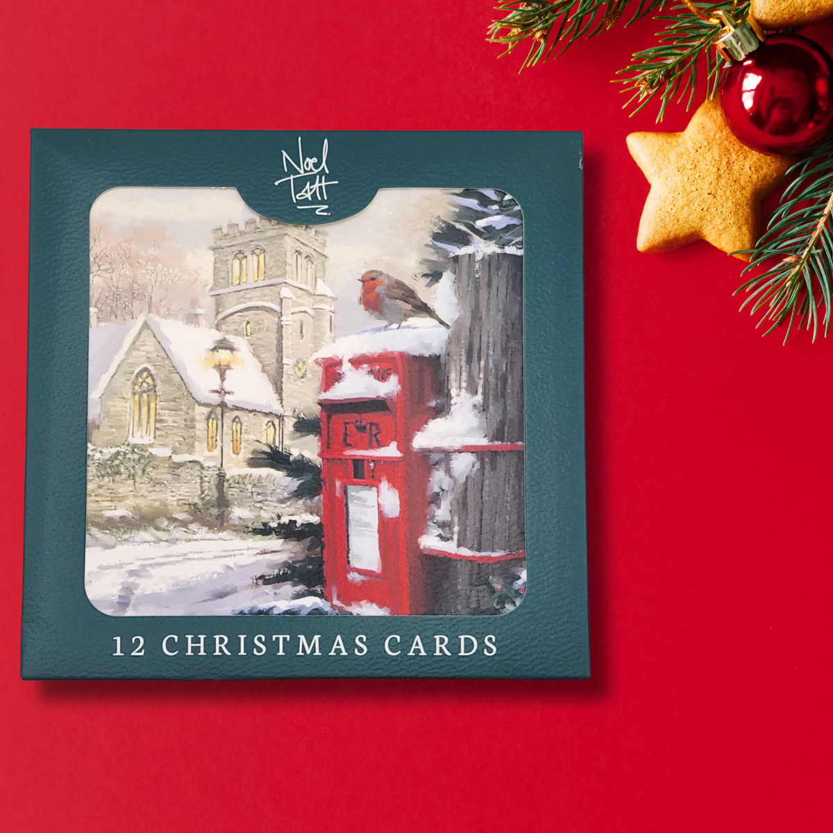 12 x Christmas Cards In Box - Snowy Robin & Postbox