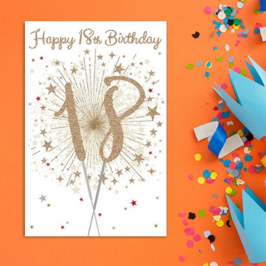 18th Birthday Card - Gold Sparkler