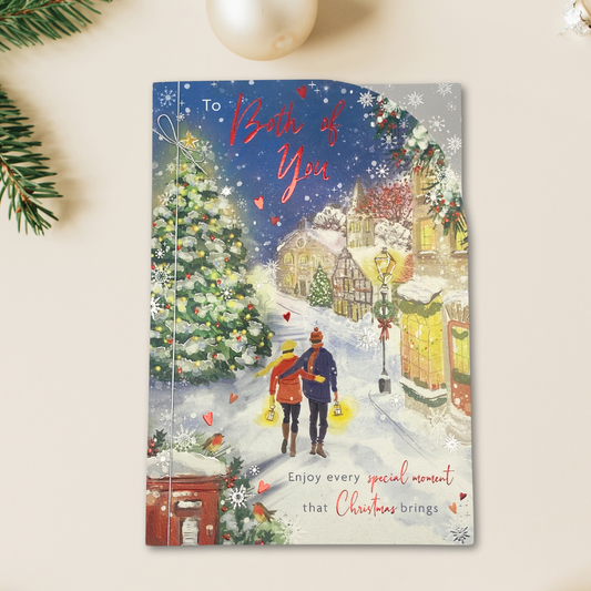 Both Of You Christmas Card - Couple Stroll & Silver Ribbon