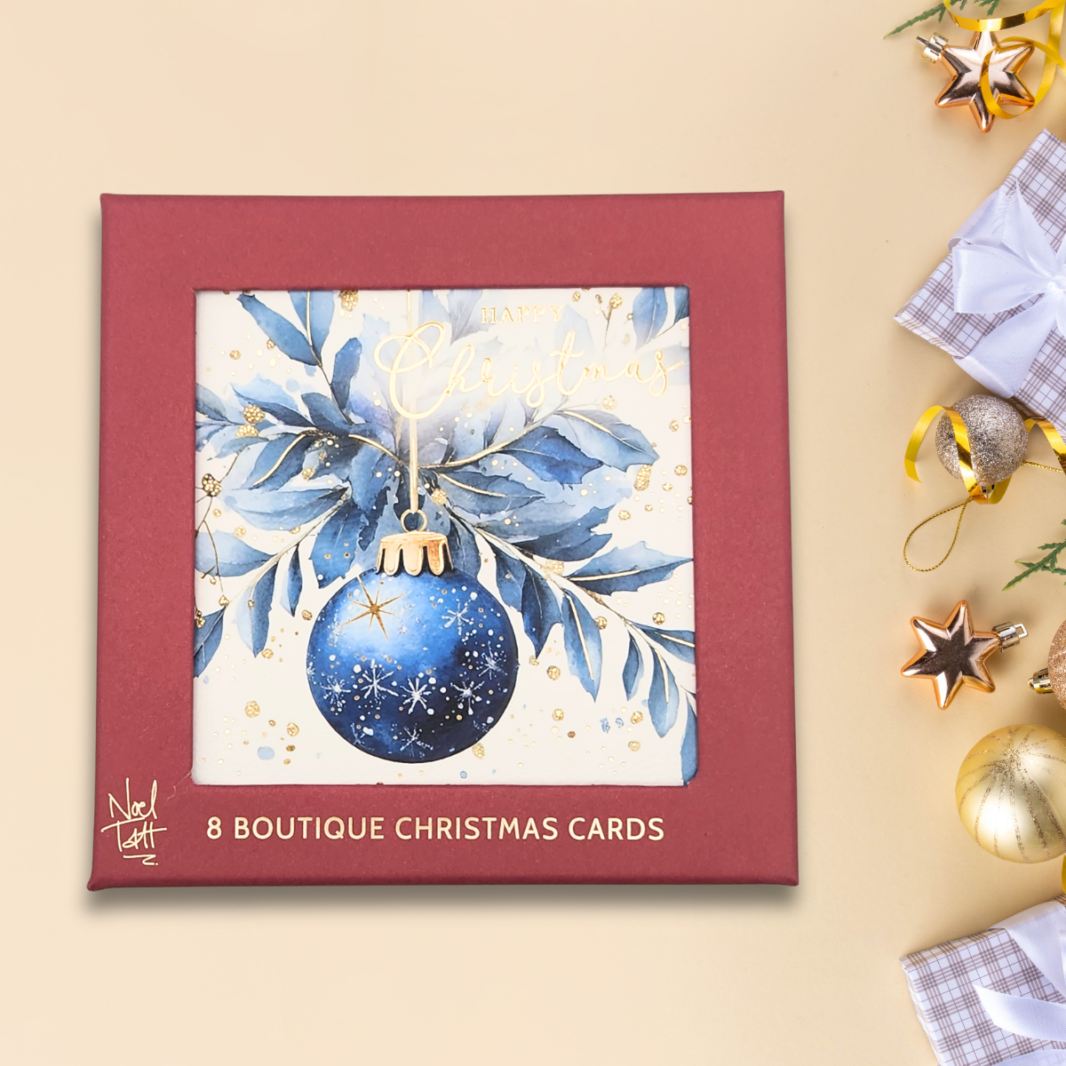 8 x Christmas Cards In Box - Happy Christmas Bauble