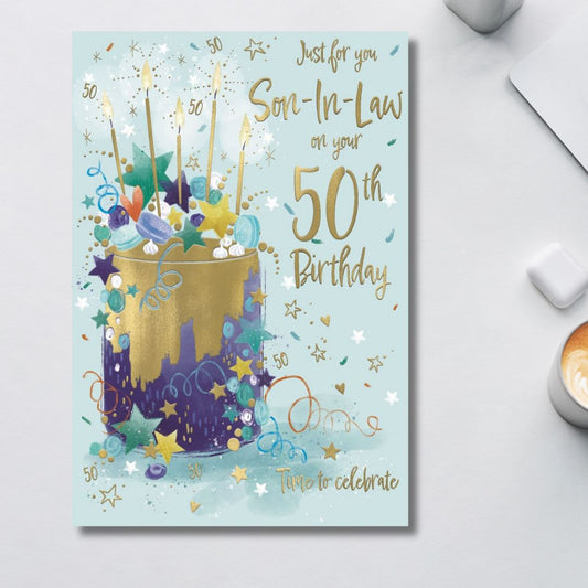 Son-In-Law 50th Birthday Card - Awash With Colour