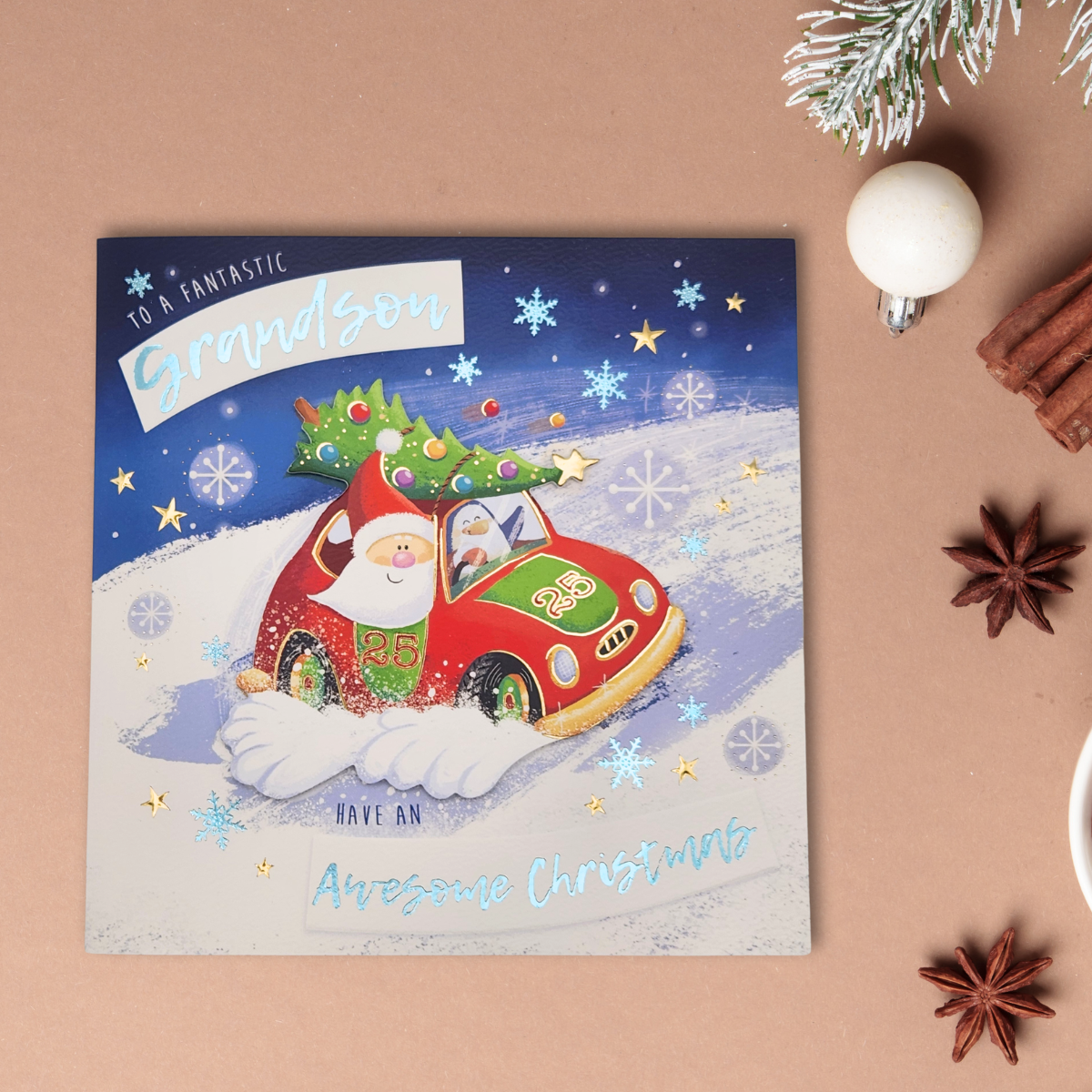 Grandson Christmas Card - Santa & Penguin