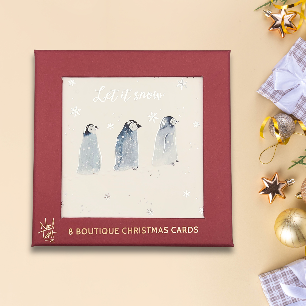8 x Christmas Cards In Box - Let It Snow Penguins