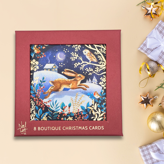 8 x Christmas Cards In Box - Rabbit & Owl