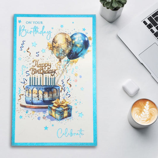 Birthday Bliss Birthday Card - Cake & Balloons