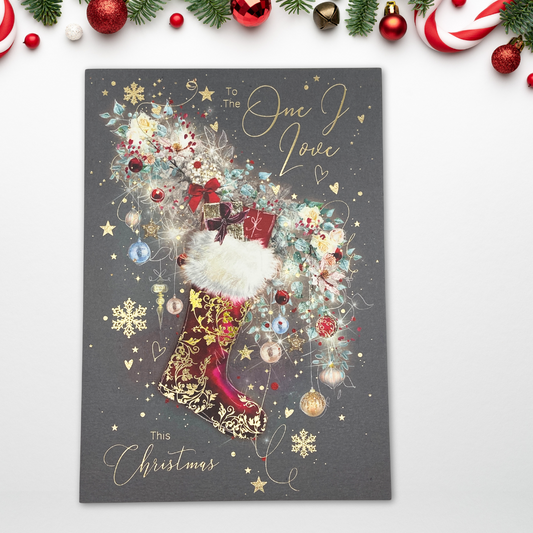 One I Love Christmas Card - Grace Stocking & Baubles