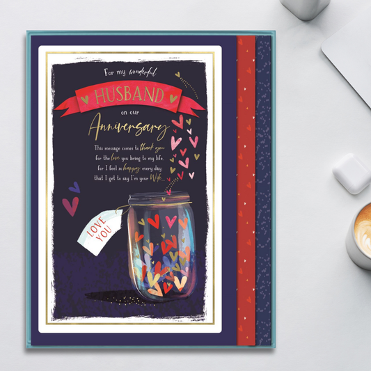Husband Anniversary Card - Boxed Foiled Hearts