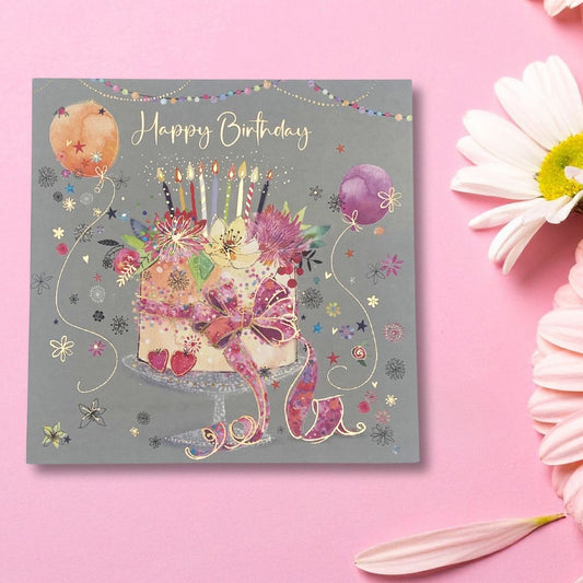 Carnival Birthday Card - Cake & Balloons