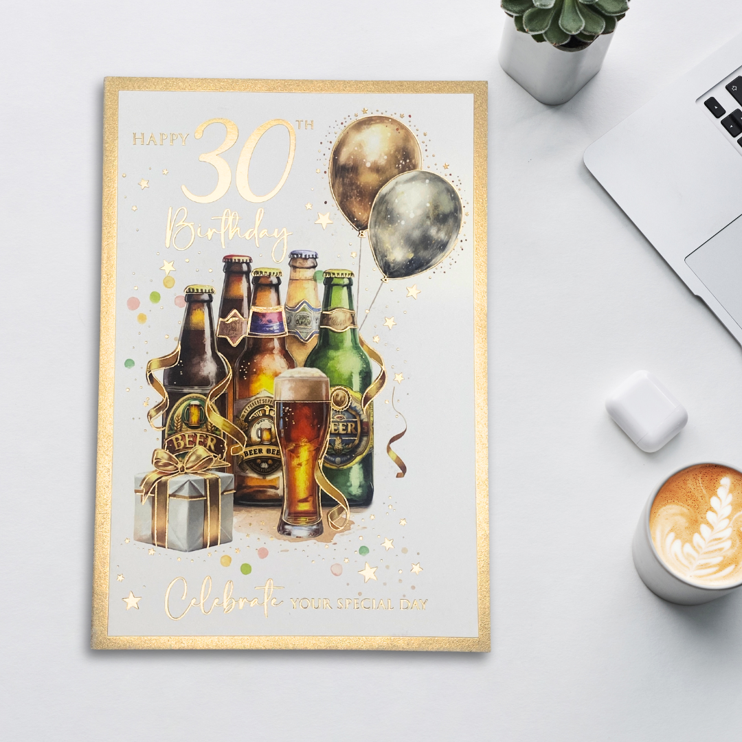 30th Birthday Card - Beers & Balloons