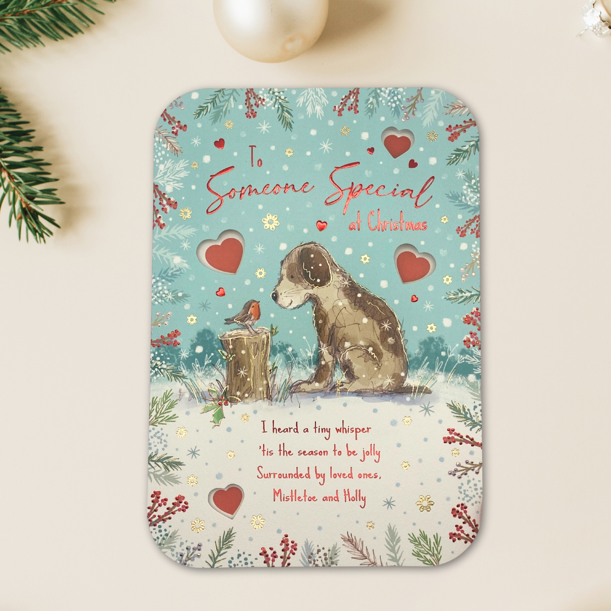 Someone Special Christmas Card - Dog & Robin