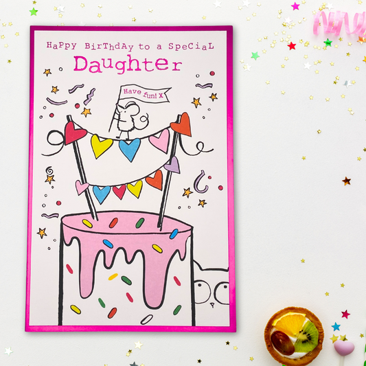 Daughter Birthday Card - Doodle Cat & Mouse