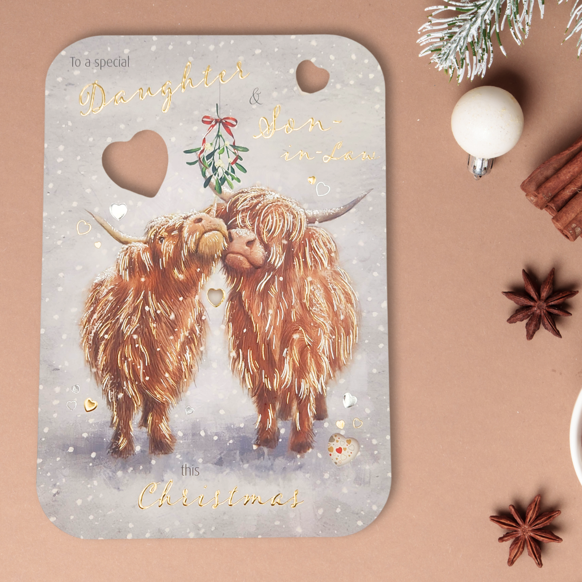 Daughter & Son-In-Law Christmas Card - Snowy Highland Cows