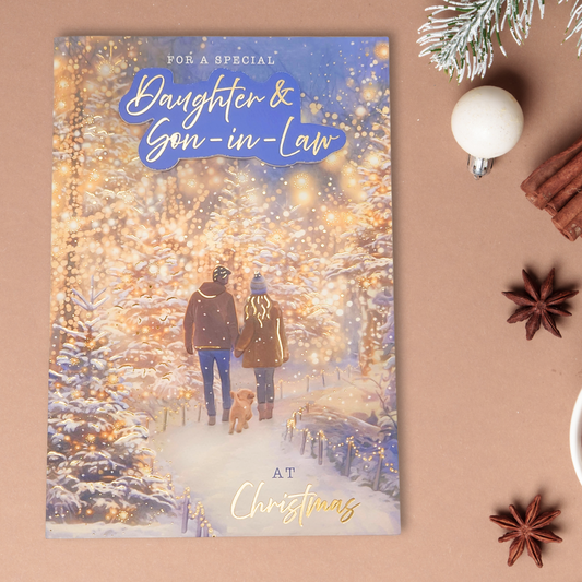 Daughter & Son-In-Law Christmas Card - Decoupage Snowy Stroll