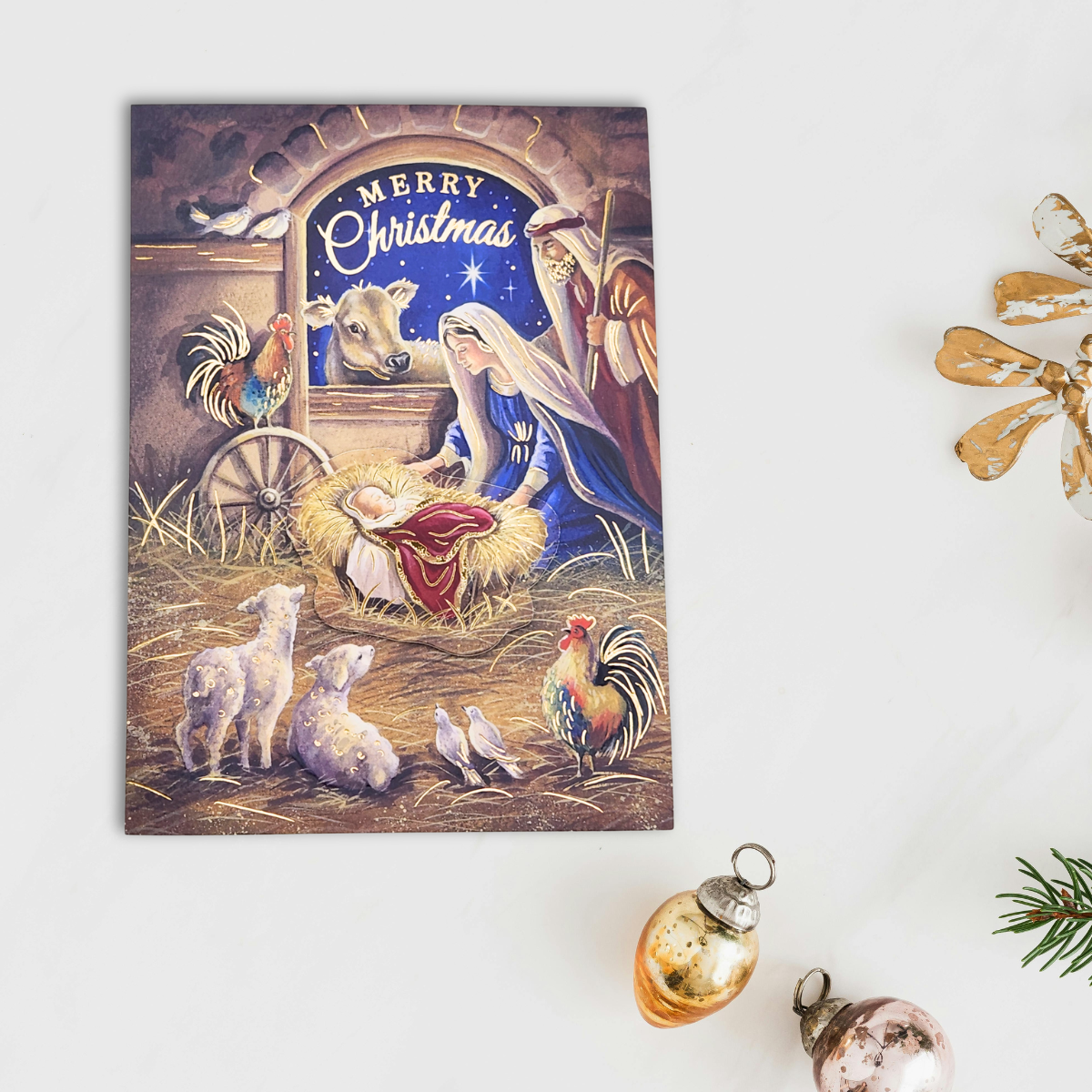 Open Christmas Card - Decoupage Nativity Scene