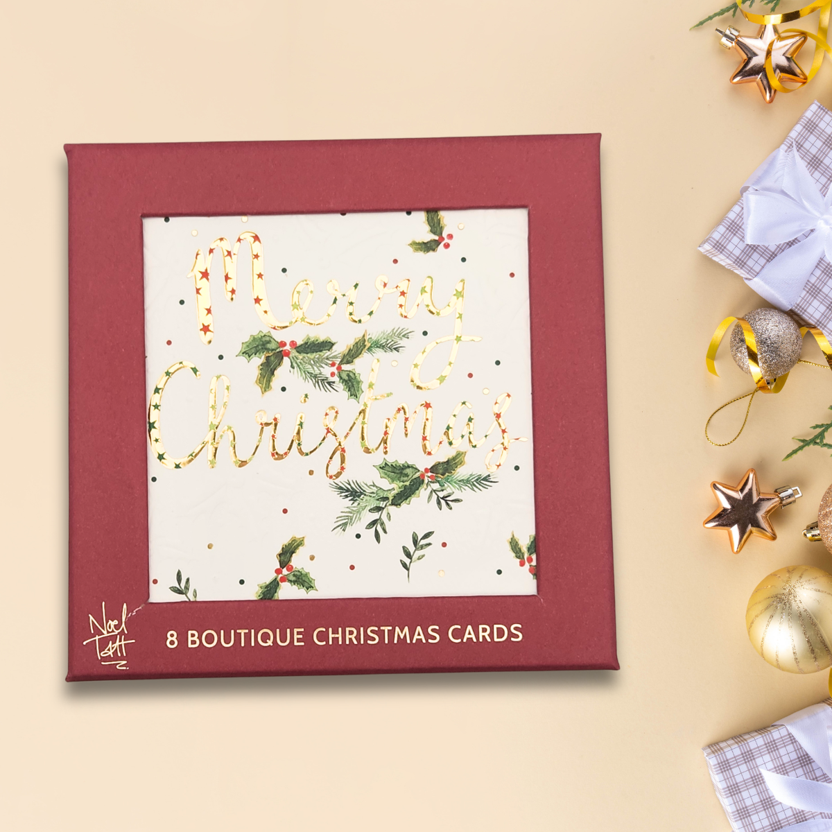 8 x Christmas Cards In Box - Merry Christmas Holly Berries