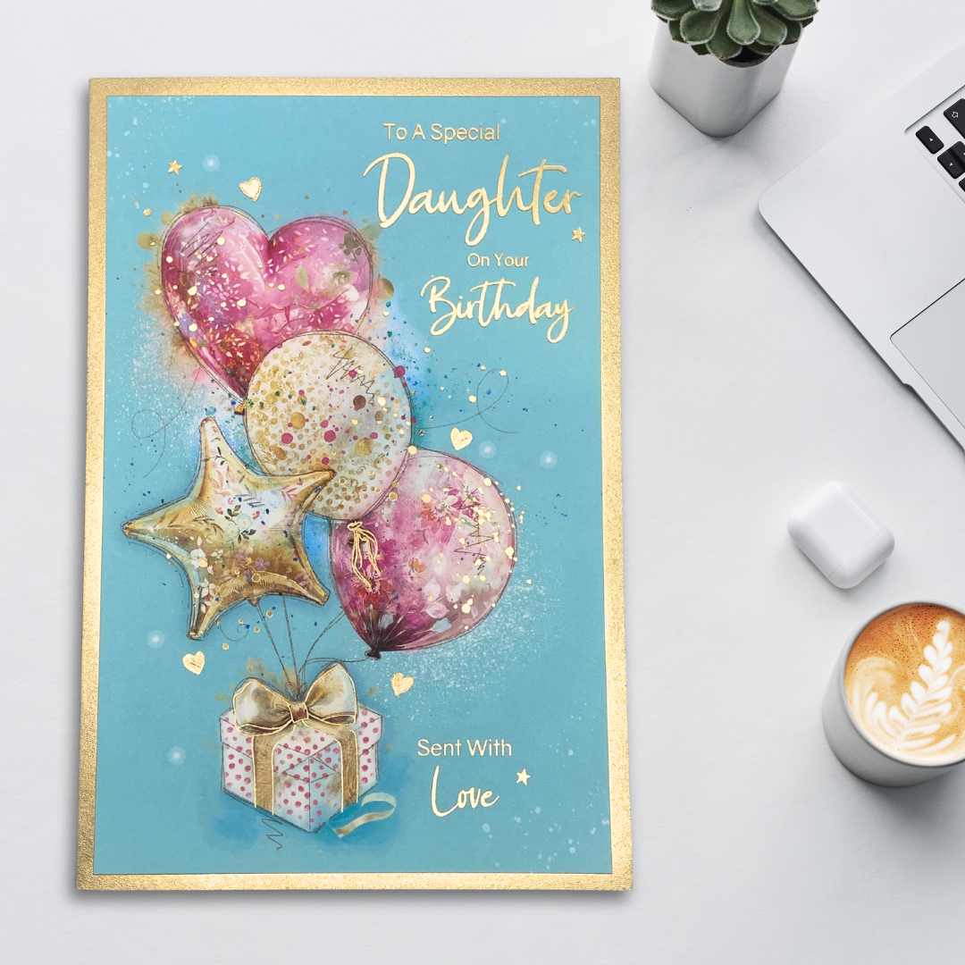 Daughter Birthday Card - Balloon & Gifts