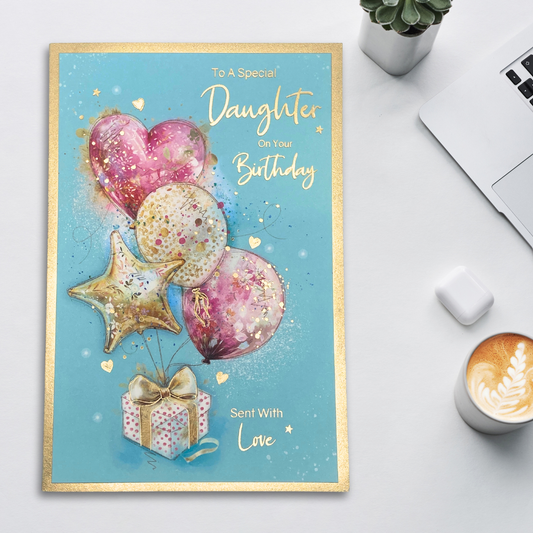 Daughter Birthday Card - Balloon & Gifts