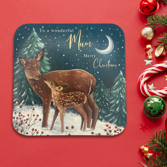 Mum Christmas Card - Decoupage Deer At Night