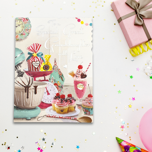 Great Granddaughter Birthday Card - Velvet Baking Scene