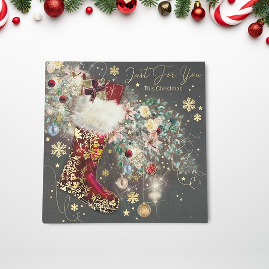 Open Christmas Card - Grace Stocking & Baubles