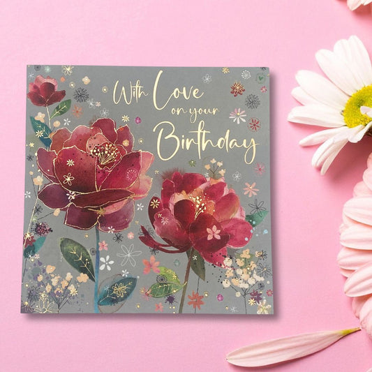 Carnival Birthday Card - Red Flowers