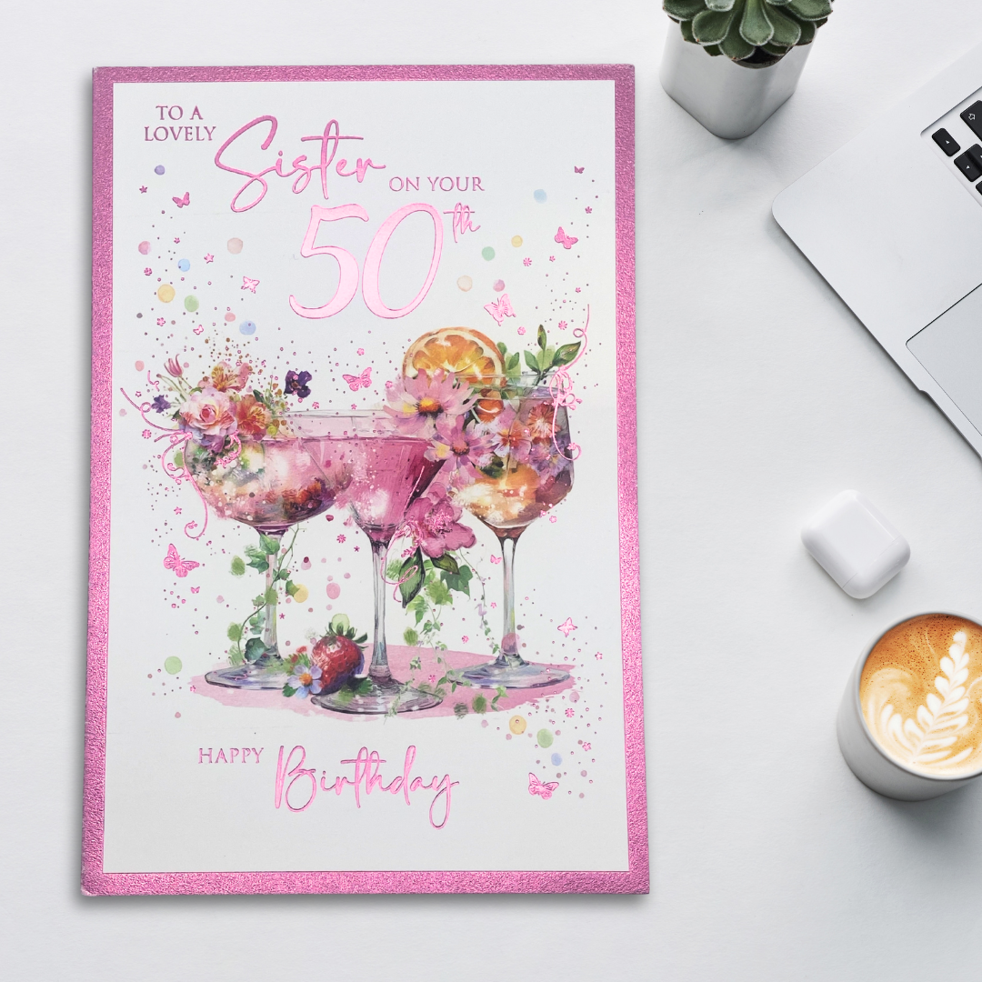 Sister 50th Birthday Card - Cocktails