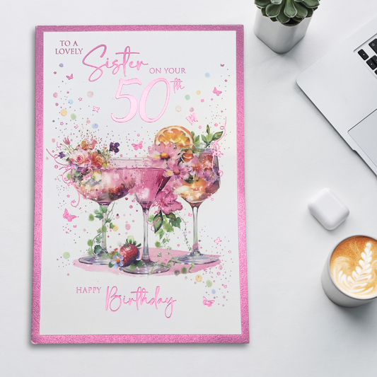 Sister 50th Birthday Card - Cocktails
