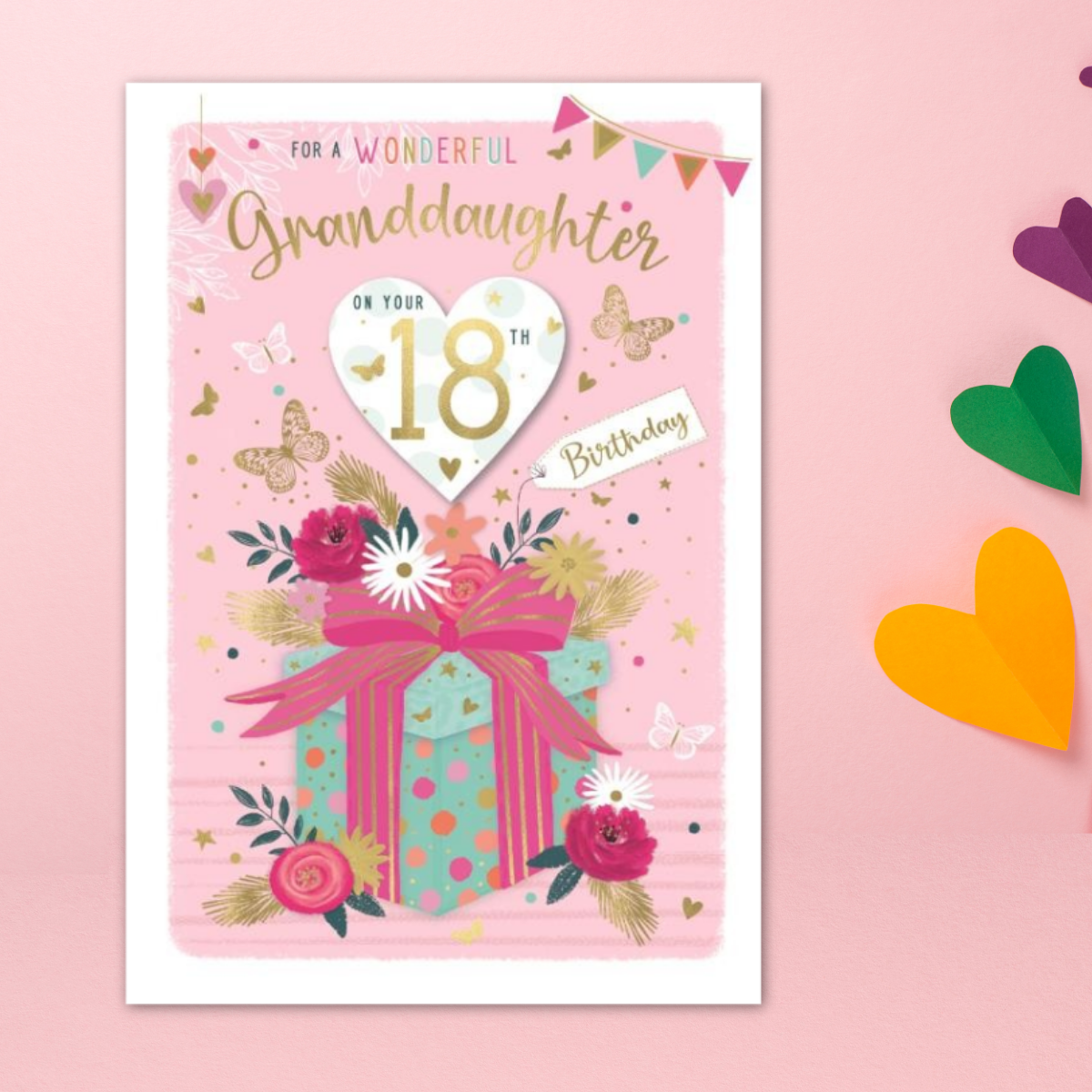 Granddaughter 18th Birthday Card - Gift, Butterflies & Hearts