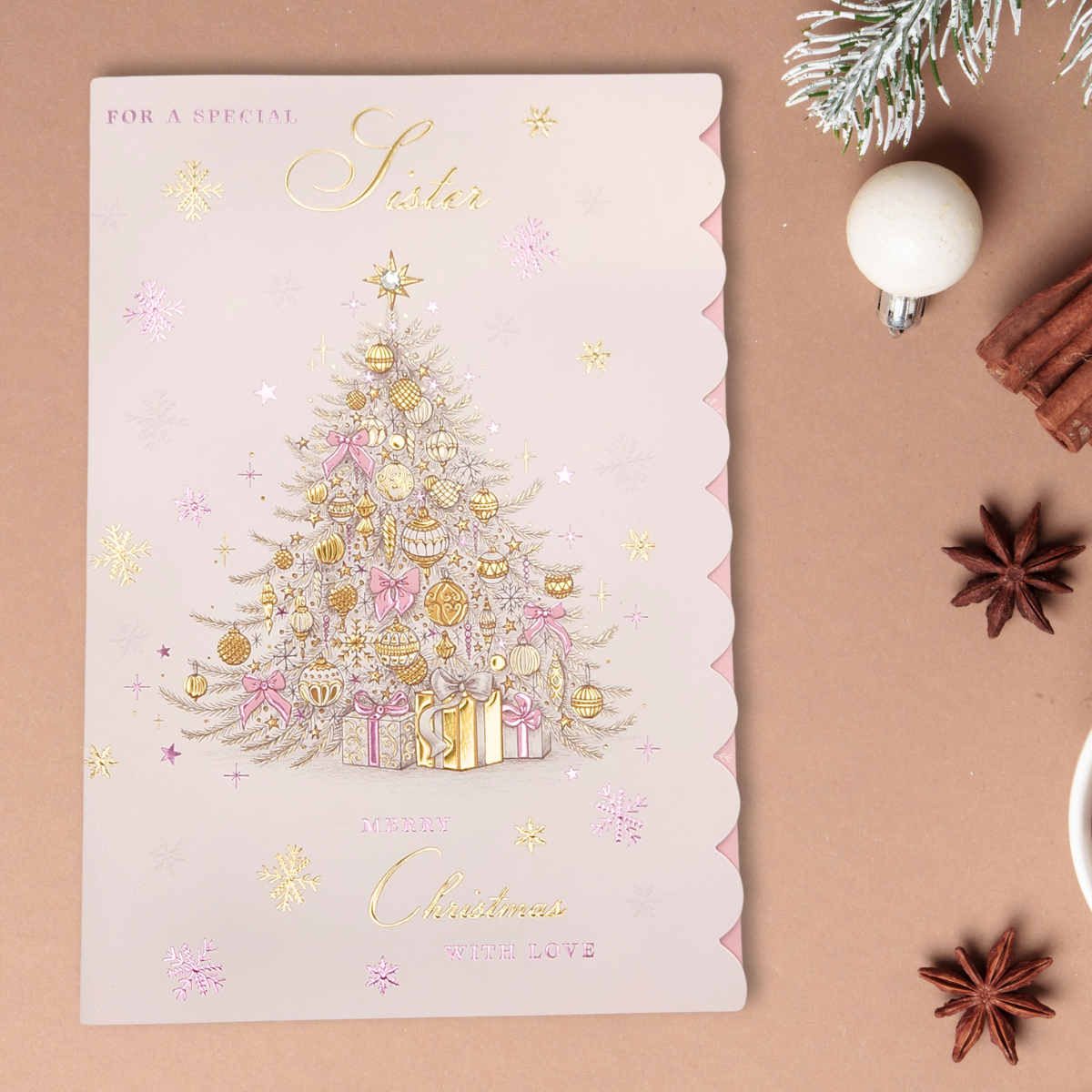 Sister Christmas Card - Gold Foiled Tree